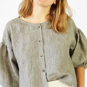 NWOT Serengeti Linen Blend Striped Blouse Size 2X